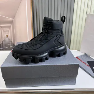 Prada Black Quilted Nylon Upper Chunky Lug Sole Work Boots