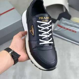 Prada Black White Leather Upper Laces Lifestyle Sneakers