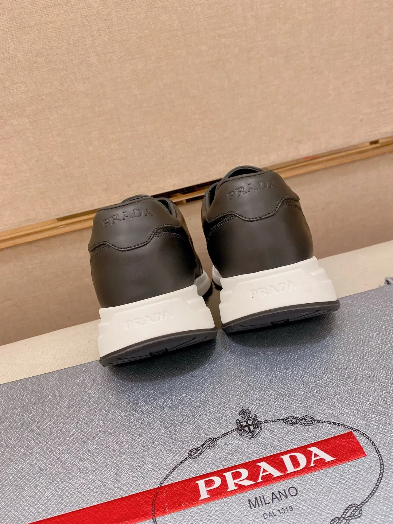 Prada Black White Paneled Leather Construction Triangular Metal Logo Plaque Lifestyle Sneakers 3