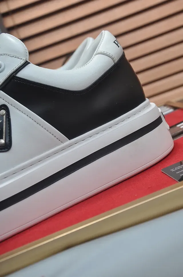 Prada Black White Two-Tone Leather Triangular Logo Plaque Lifestyle Sneakers 2