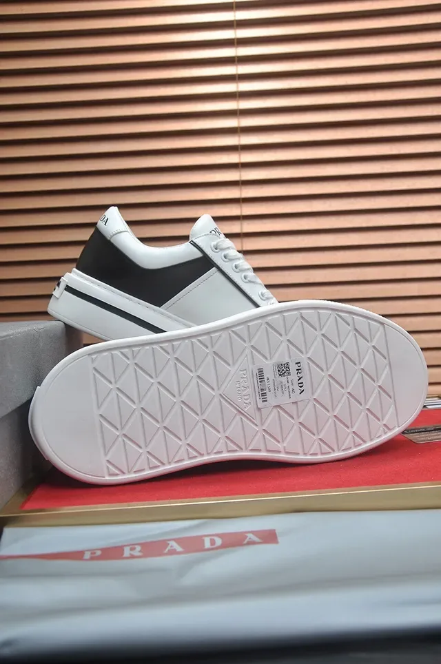 Prada Black White Two-Tone Leather Triangular Logo Plaque Lifestyle Sneakers 4