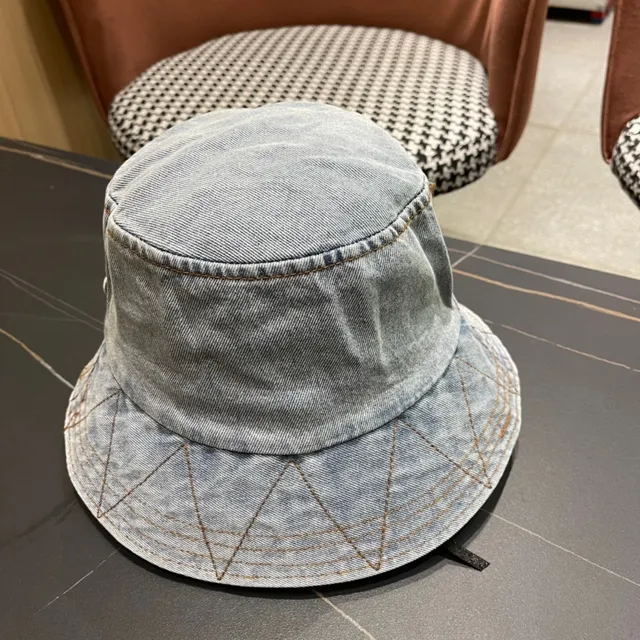 Prada Azul Negro Construcción Denim Costura Contraste Sombrero de Cubo 5