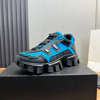 Prada Blue Black Treaded Sole Geometric Rubber Overlays Chunky Sneakers