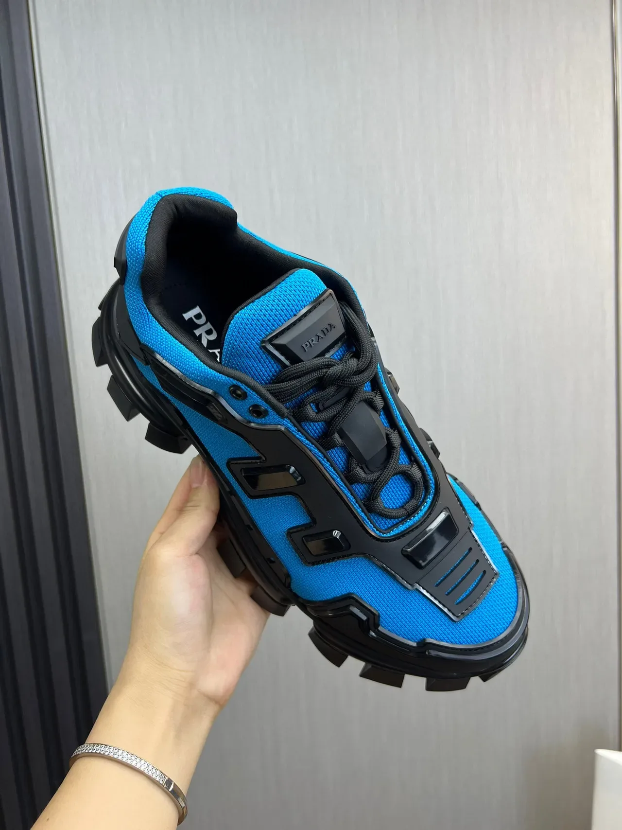 Prada Blue Black Treaded Sole Geometric Rubber Overlays Chunky Sneakers 8