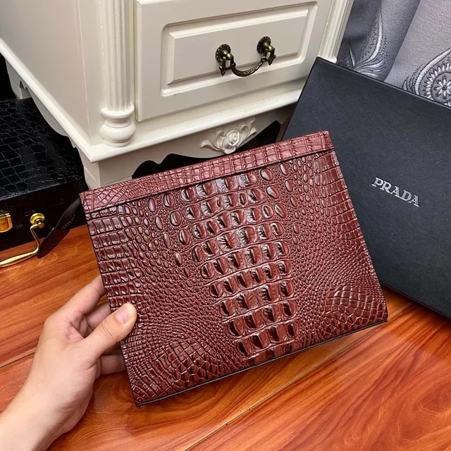 Prada Brown Crocodile-Embossed Envelope Clutch 2
