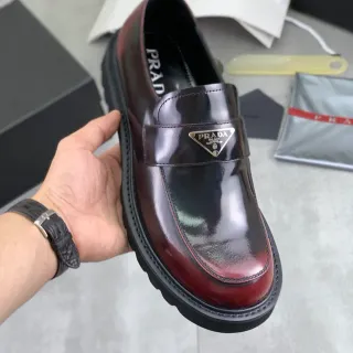 Prada Burgundy Black Glossy Patent Leather Two-Tone Loafer
