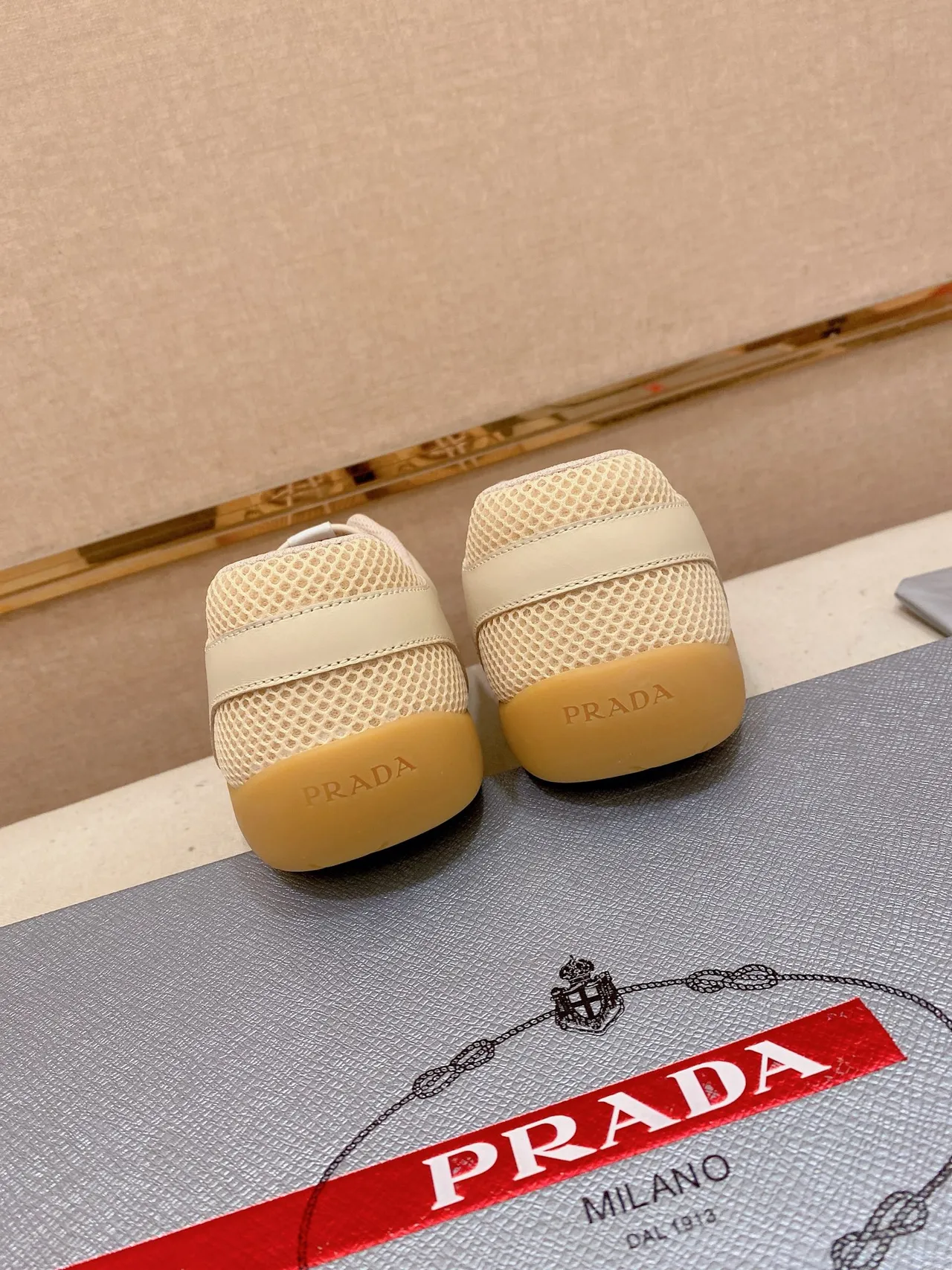 Prada Cloudbust Beige Brown Mesh-and-Leather Upper Gum Rubber Sole Lifestyle Sneakers 3