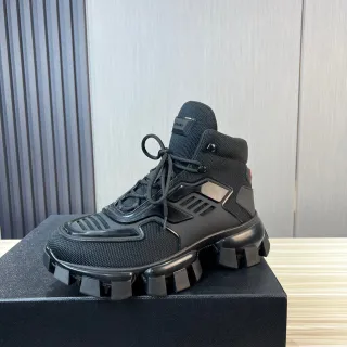 Prada Cloudbust Tênis Chunky Preto de Malha e TPU de Cano Alto