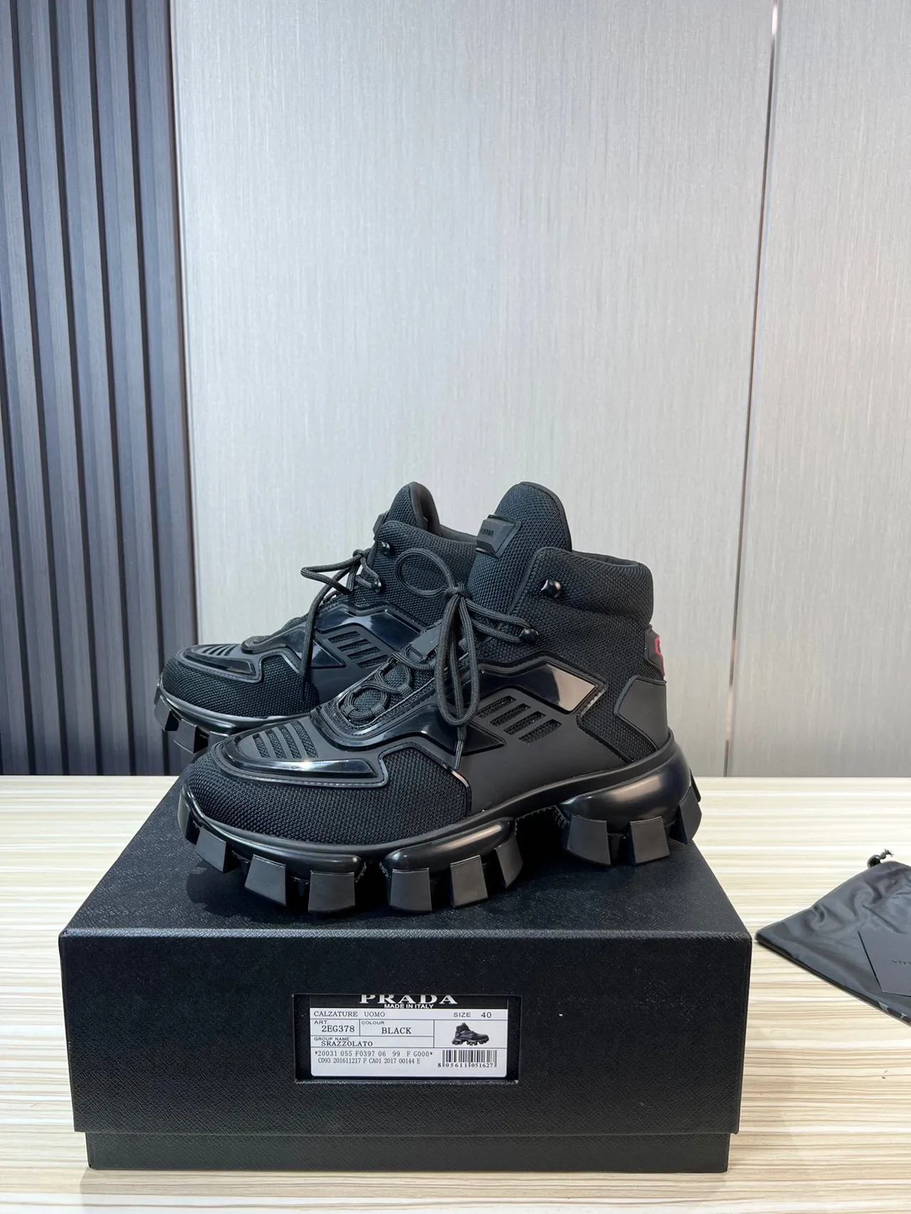 Prada Cloudbust Black Mesh and TPU High-Top Chunky Sneaker 3