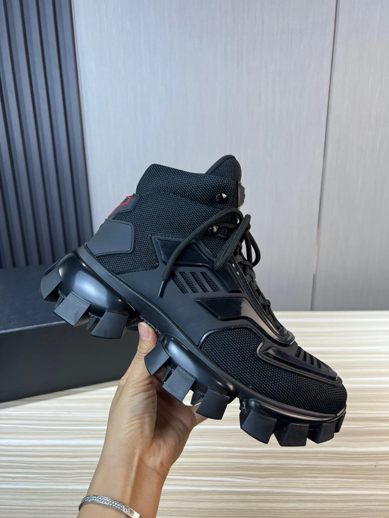 Prada Cloudbust Black Mesh and TPU High-Top Chunky Sneaker 6