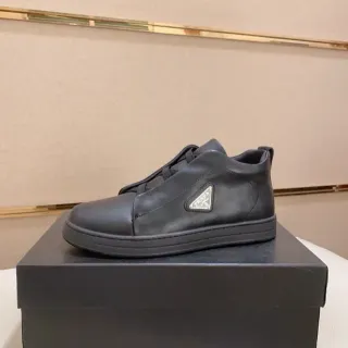 Prada Cloudbust Black Smooth Leather Laceless Slip-On Construction Lifestyle Sneakers