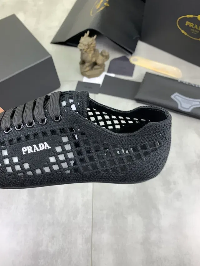 Prada Cloudbust Black White Knit Grid Upper Lace-Up Closure Lifestyle Sneakers 4