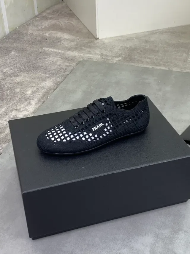 Prada Cloudbust Black White Knit Grid Upper Lace-Up Closure Lifestyle Sneakers 5