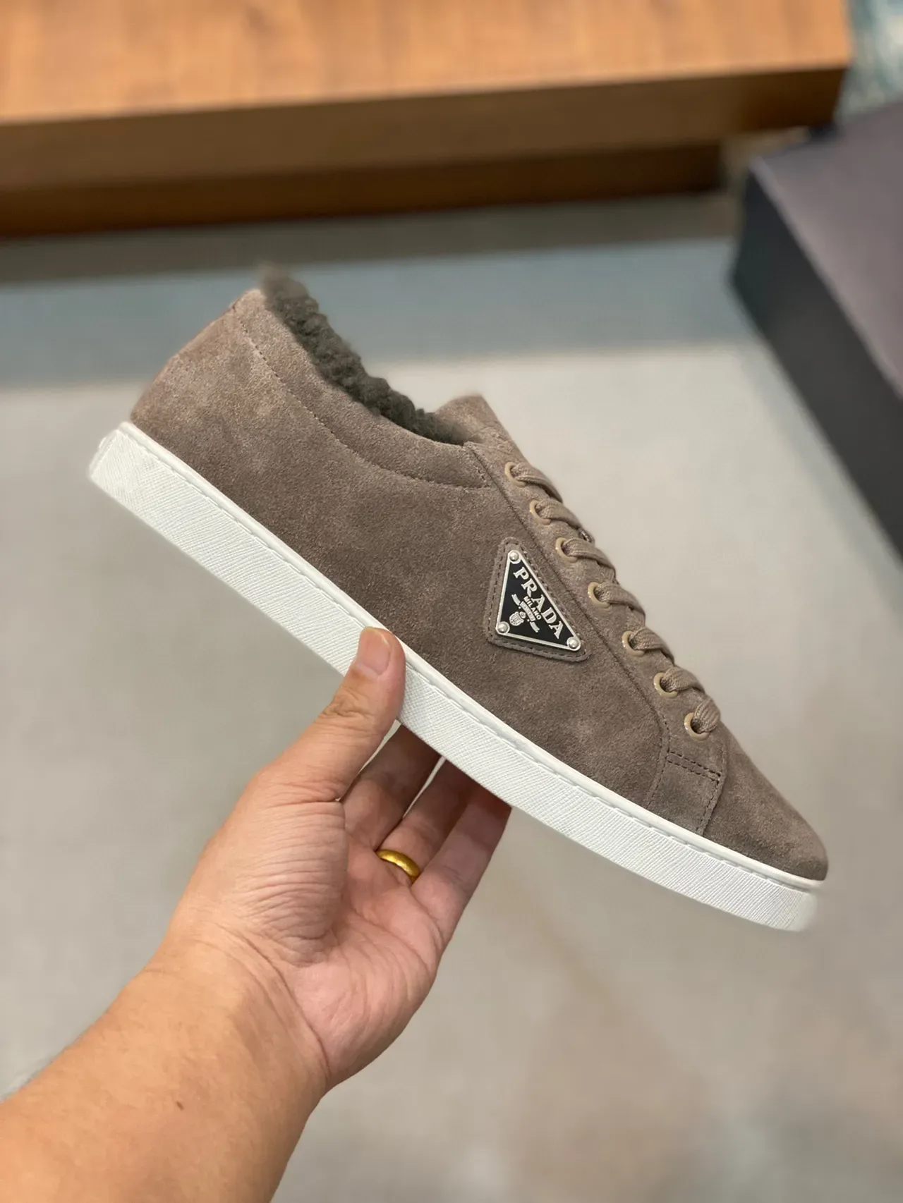 Prada Cloudbust Brown White Suede Upper Shearling-Lined Collar Lifestyle Sneakers 8