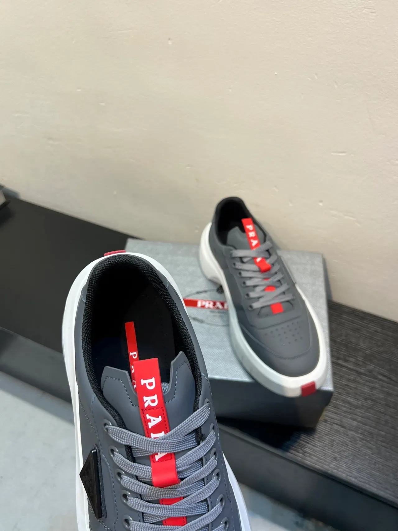 Prada Cloudbust Gray and Red Platform Lifestyle Sneakers 7
