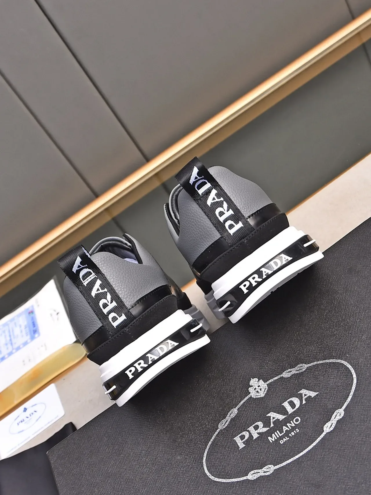 Prada Cloudbust Gray Black Mixed-Material Upper Triangular Logo Plaque Lifestyle Sneakers 3