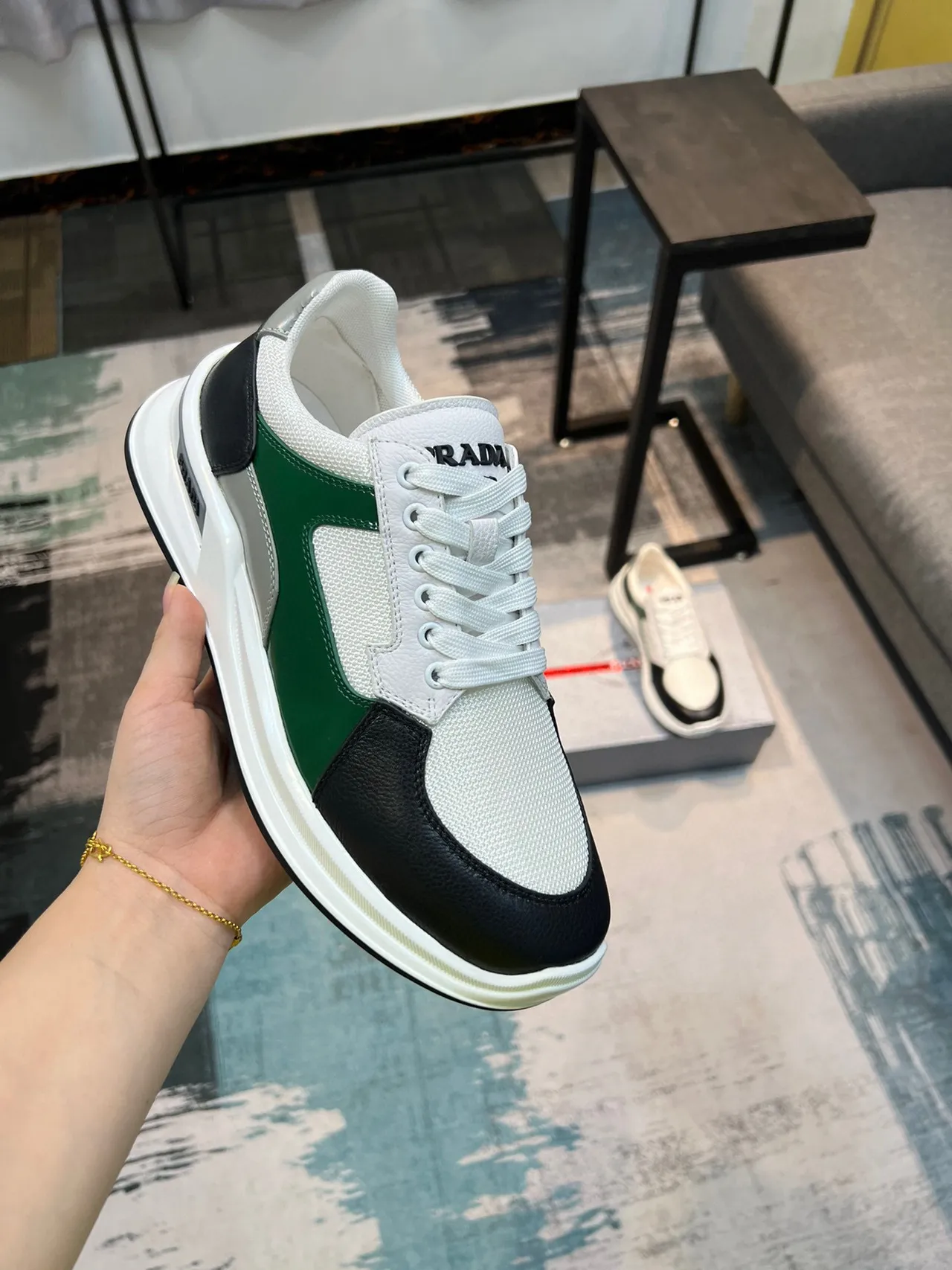 Prada Cloudbust Multi-Panel White Green Black Lifestyle Sneakers 6