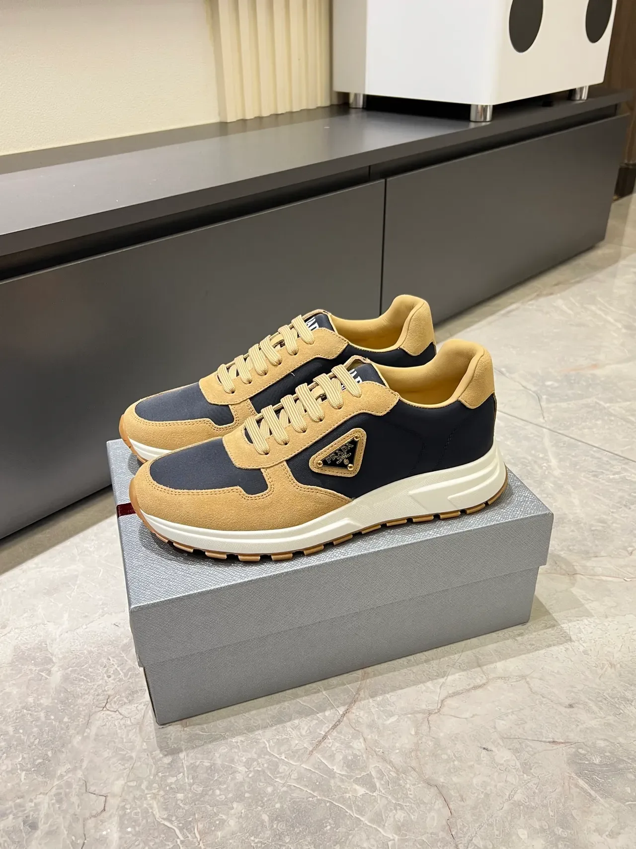 Prada Cloudbust Navy and Beige Lifestyle Sneakers 4