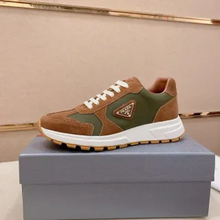 Prada Cloudbust Olive and Tan Suede Nylon Chunky Sneakers