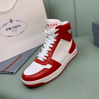 Prada Cloudbust Red and White Leather High-Top Lifestyle Sneakers
