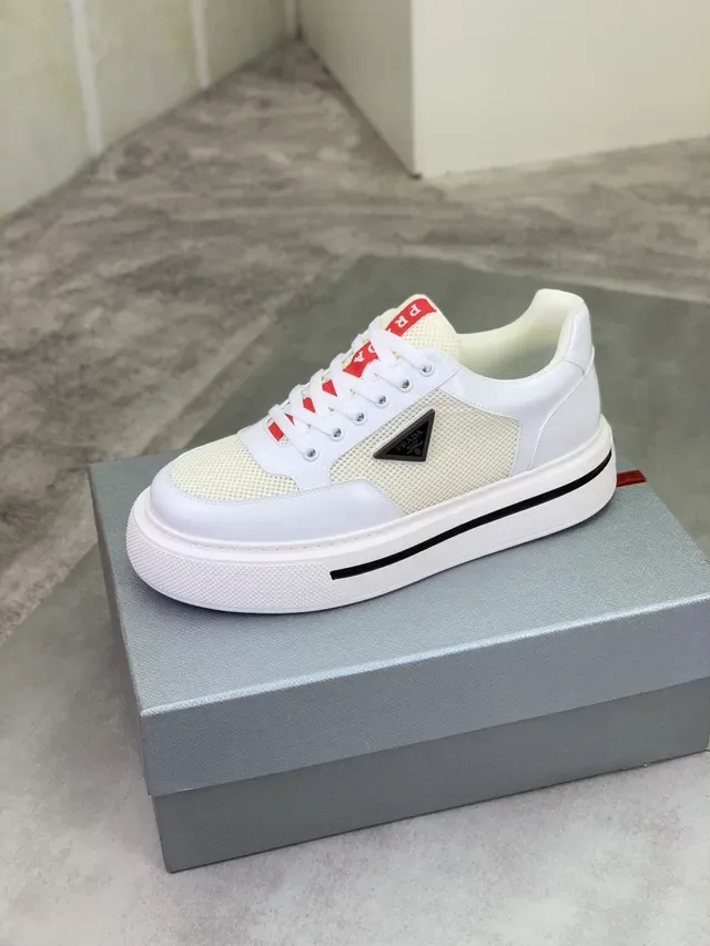 Prada Cloudbust White Beige Platform Sole Mesh And Leather Paneling Chunky Sneakers 4