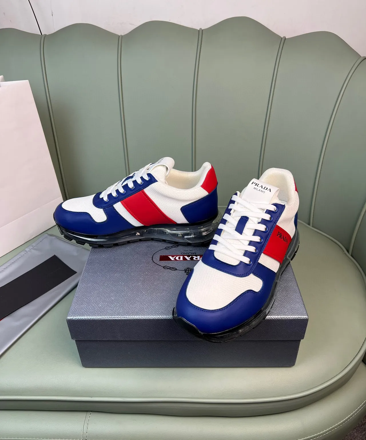 Prada Cloudbust White Blue Red Lifestyle Sneakers 8