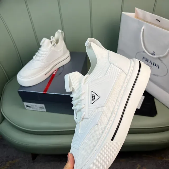 Prada Cloudbust White Knit Platform Lifestyle Sneakers 3