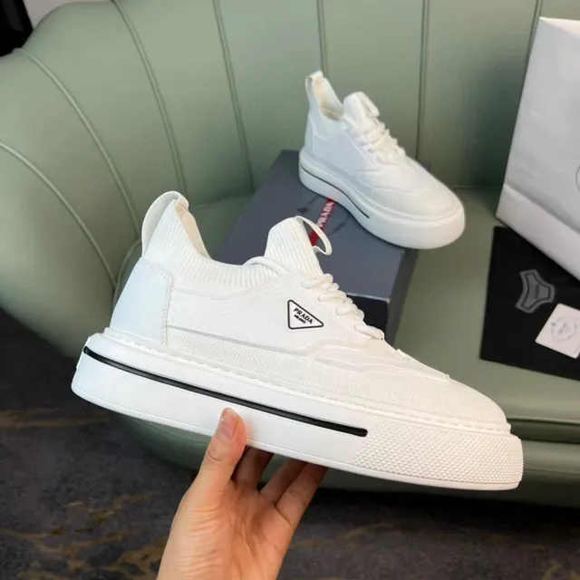 Prada Cloudbust White Knit Platform Lifestyle Sneakers 4