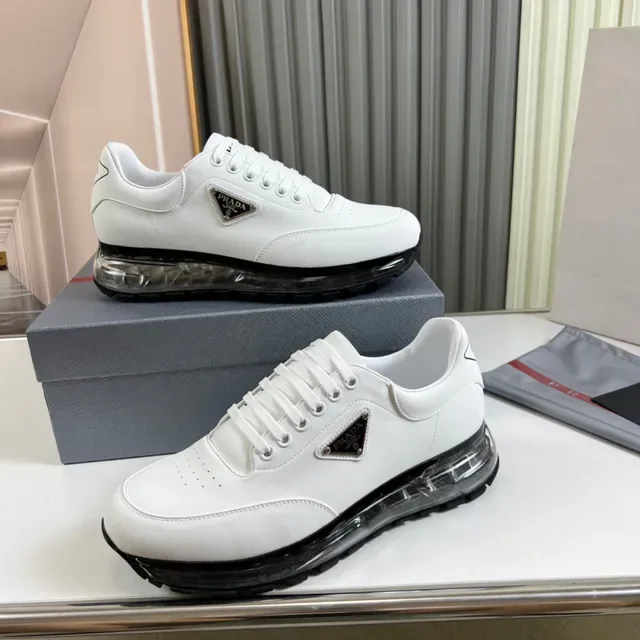 Prada Cloudbust سينيكرز تشانكي أبيض جلد شفاف مع Air-Cushion 7