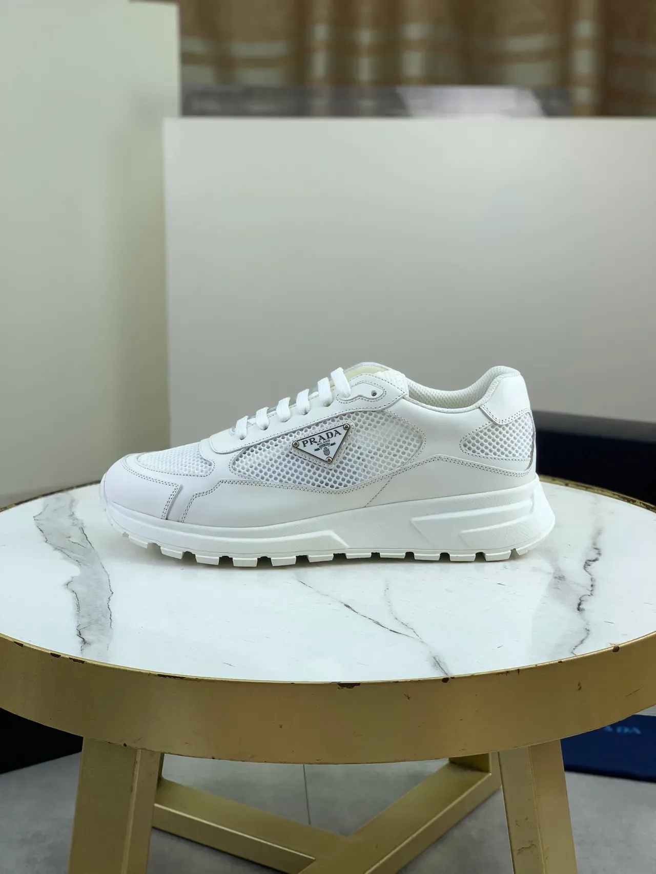 Prada Cloudbust White Mesh and Leather Lifestyle Sneakers 5