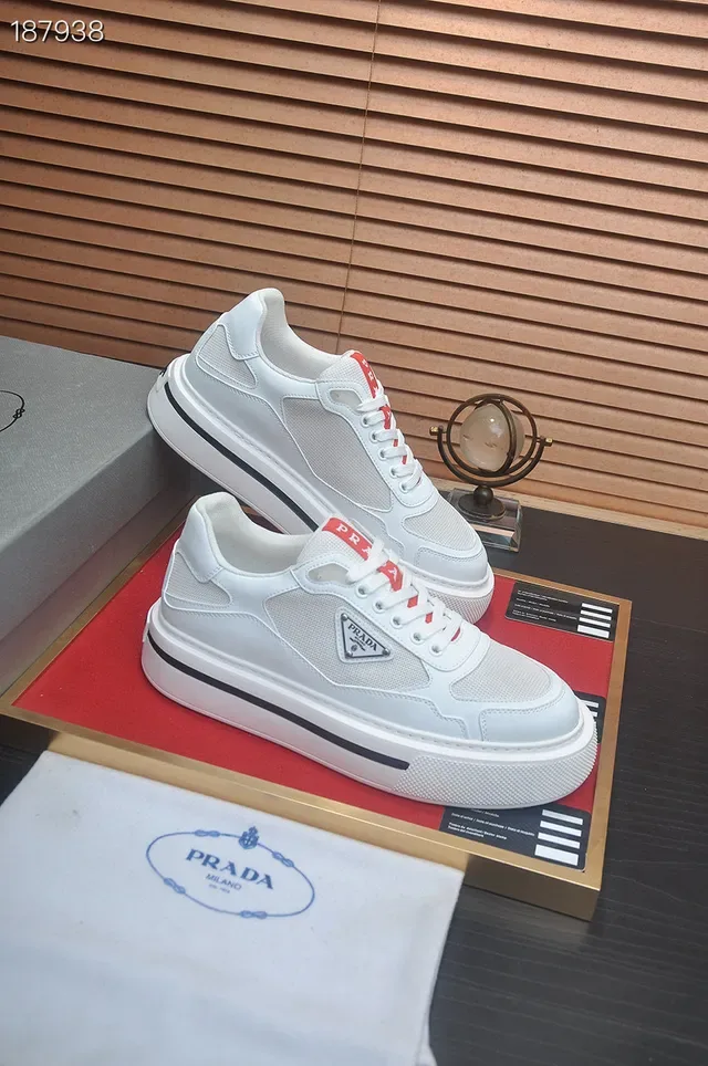 Prada Cloudbust White Red Mesh And Leather Upper Triangular Metal Logo Lifestyle Sneakers 6