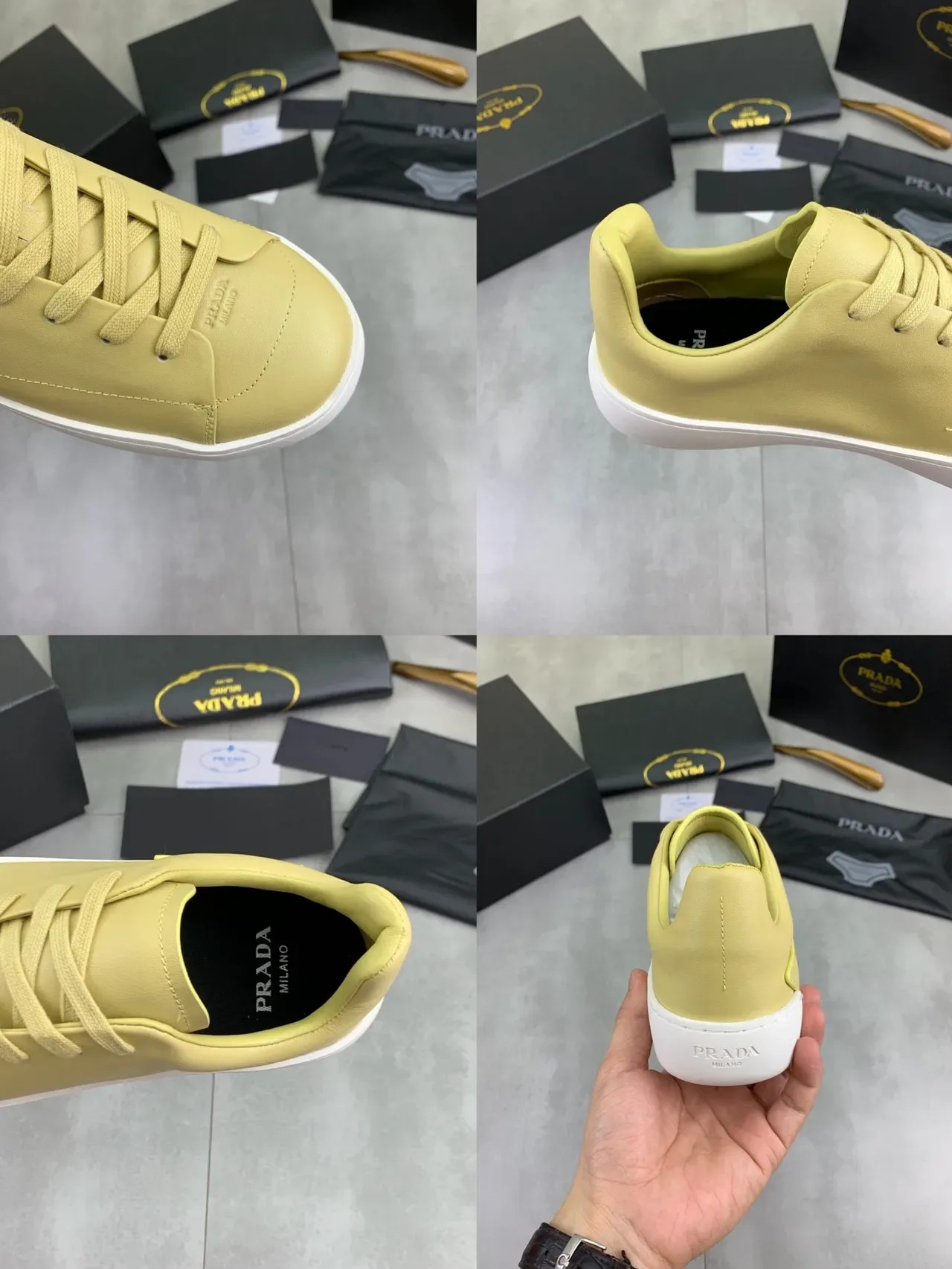 Prada Cloudbust Yellow White Smooth Leather Upper Tonal Laces Lifestyle Sneakers 2