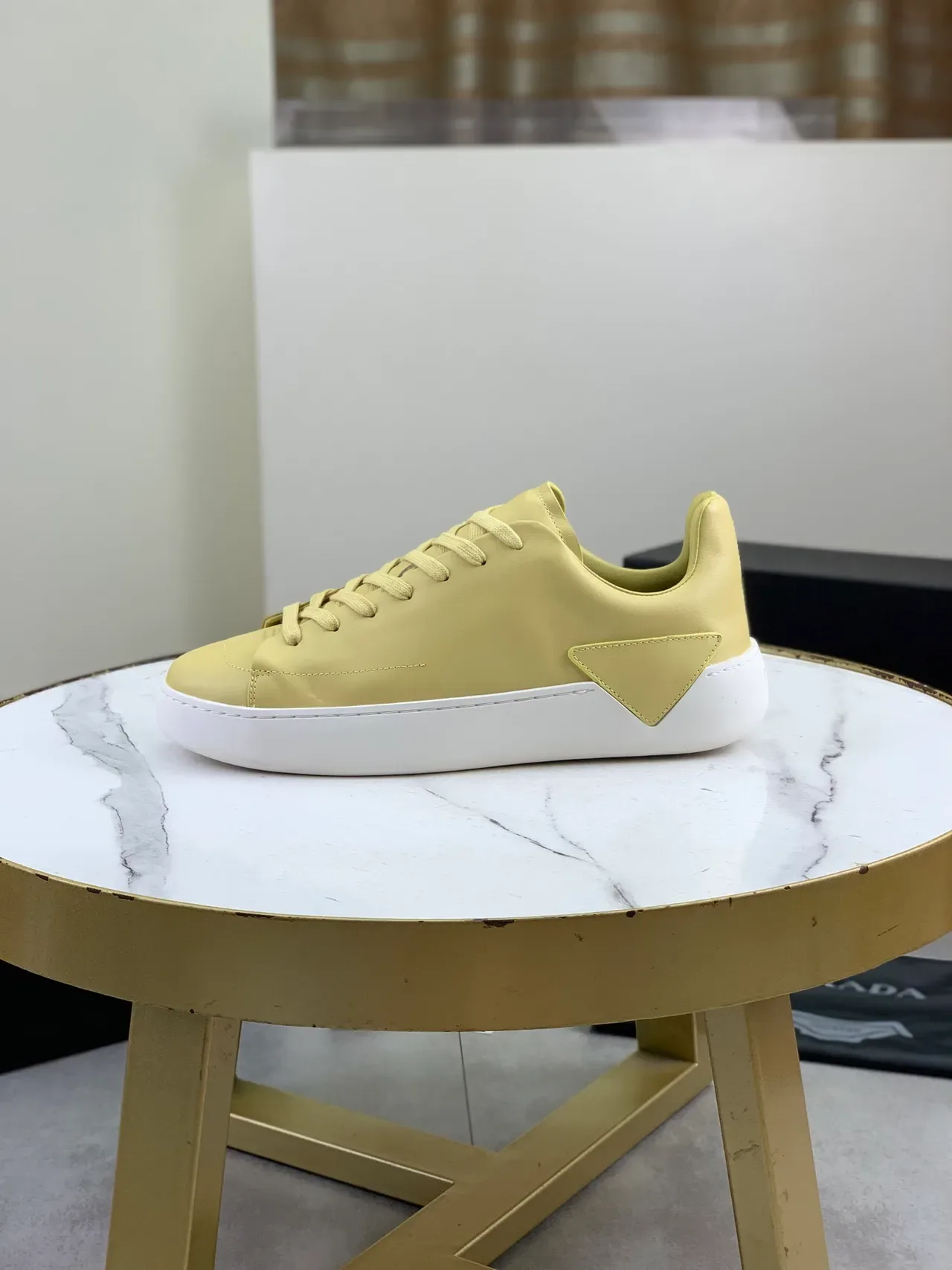 Prada Cloudbust Yellow White Smooth Leather Upper Tonal Laces Lifestyle Sneakers 5