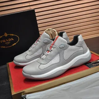 Prada Zapatillas Lifestyle Gris Blanco Malla y Sintético Detalle de Correa Asimétrica