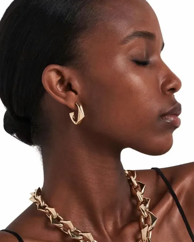 Prada Logo-Engraved Gold-Tone C-Shaped Hoop Earrings 5