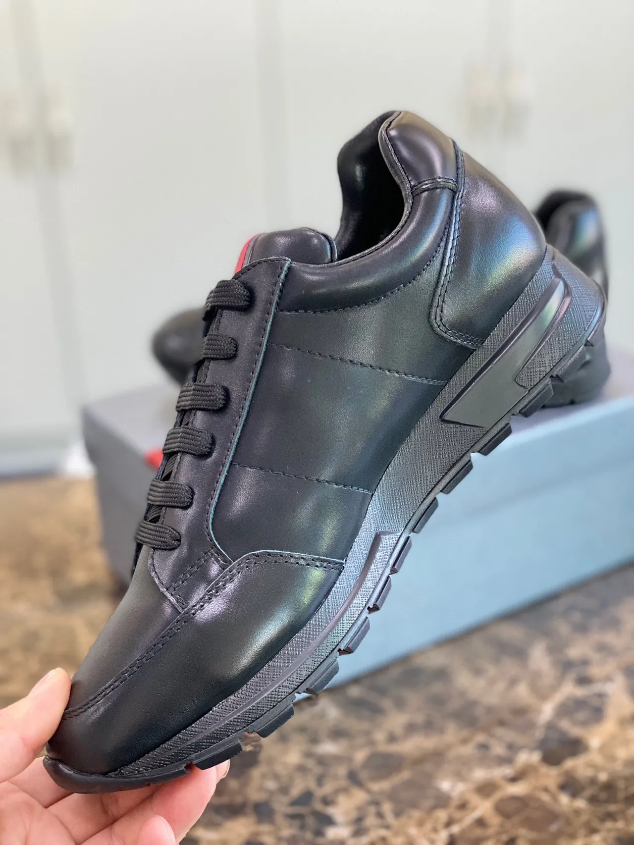 Prada Luna Rossa Black Red Leather Upper Low-Top Silhouette Lifestyle Sneakers 2