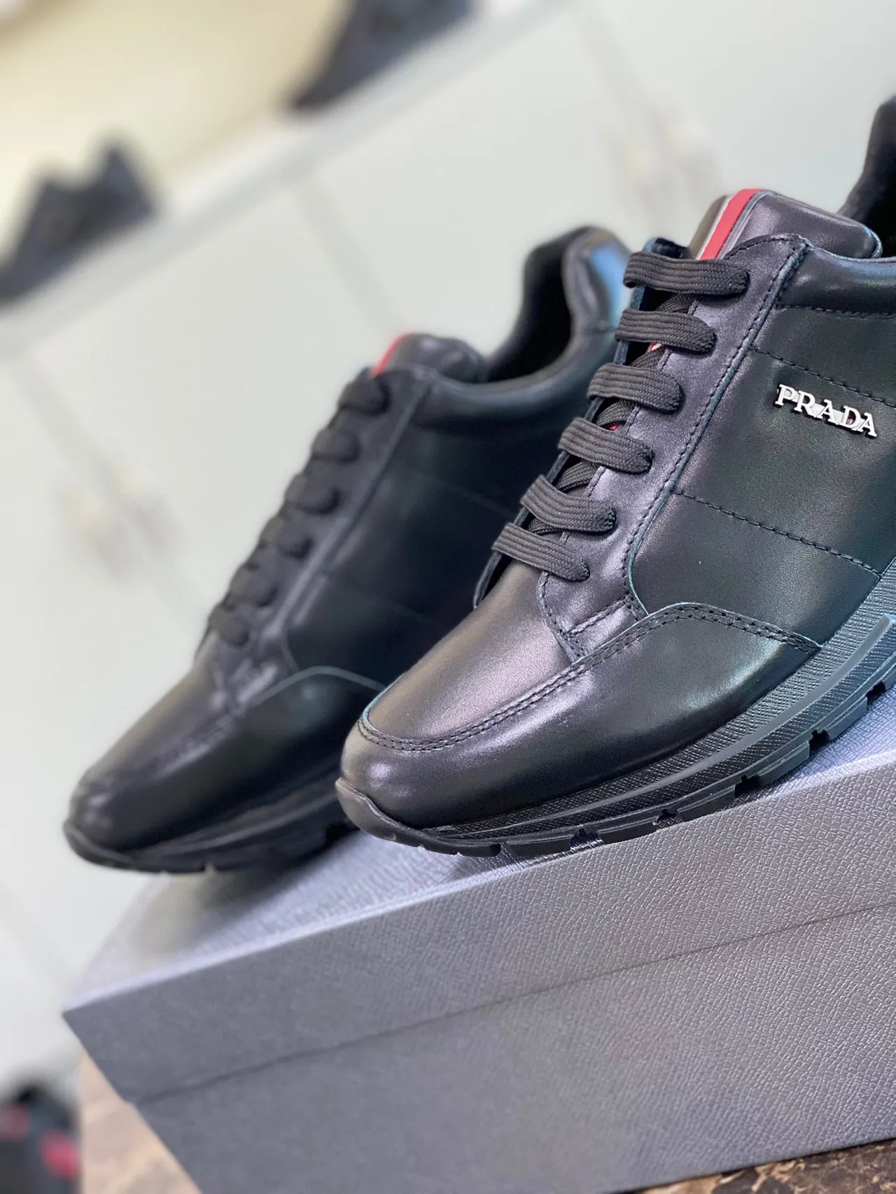 Prada Luna Rossa Black Red Leather Upper Low-Top Silhouette Lifestyle Sneakers 8