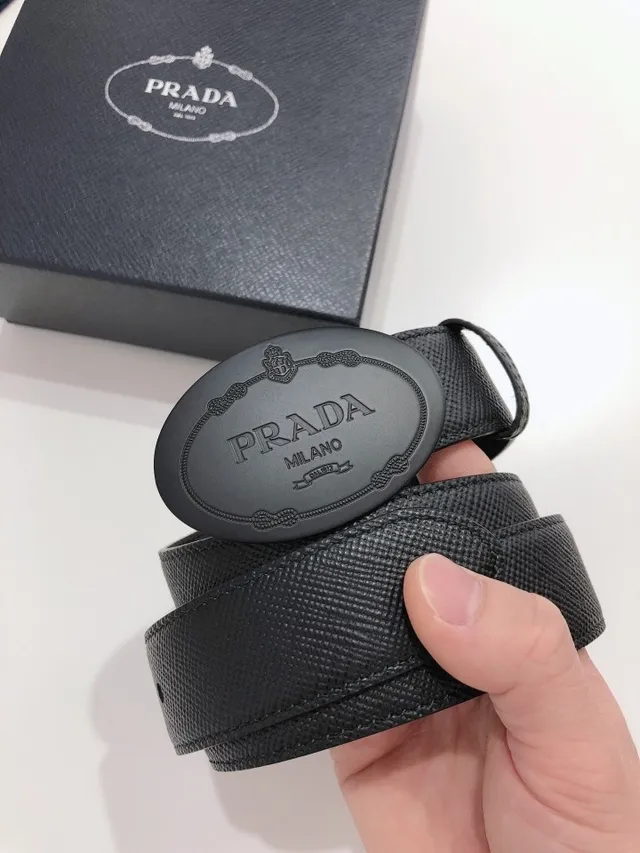 Prada Oval Buckle Black Saffiano Leather Belt 2