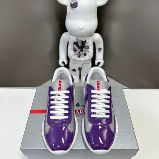 Prada Purple Silver Glossy Patent Mesh Paneling Lifestyle Sneakers