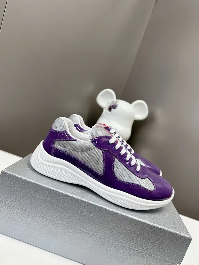 Prada Violet Argent Brillant Verni Panneau Maille Lifestyle Sneakers 2