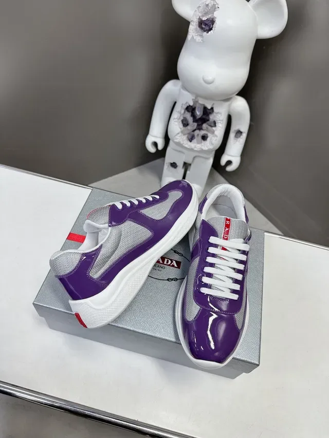 Prada Violet Argent Brillant Verni Panneau Maille Lifestyle Sneakers 3