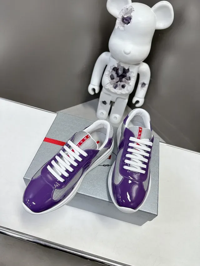 Prada Violet Argent Brillant Verni Panneau Maille Lifestyle Sneakers 4