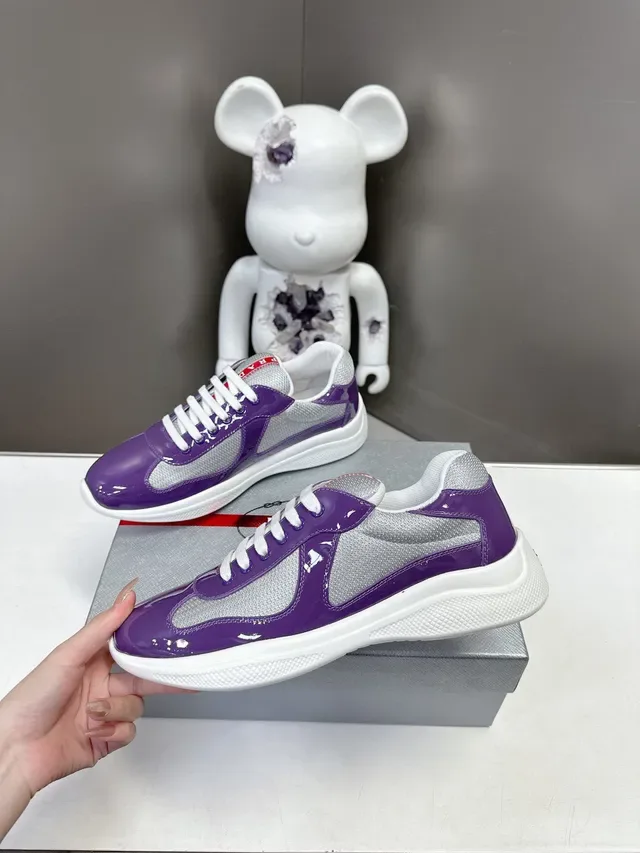 Prada Violet Argent Brillant Verni Panneau Maille Lifestyle Sneakers 5
