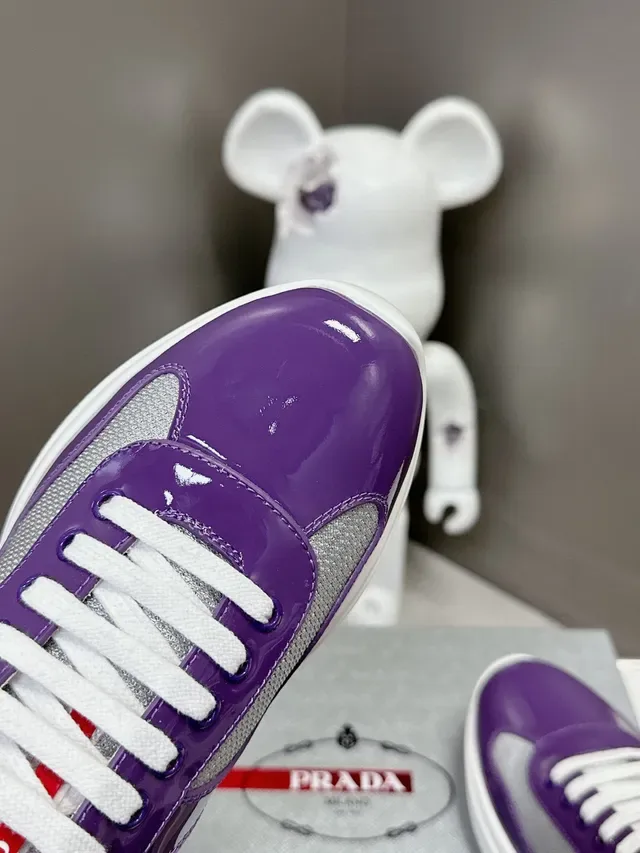 Prada Violet Argent Brillant Verni Panneau Maille Lifestyle Sneakers 6