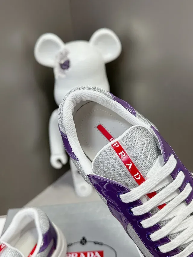 Prada Violet Argent Brillant Verni Panneau Maille Lifestyle Sneakers 8