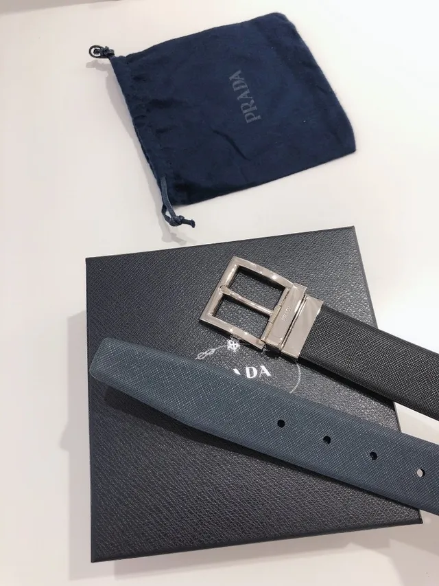 Prada Reversible Buckle Black Textured Leather Belt 6