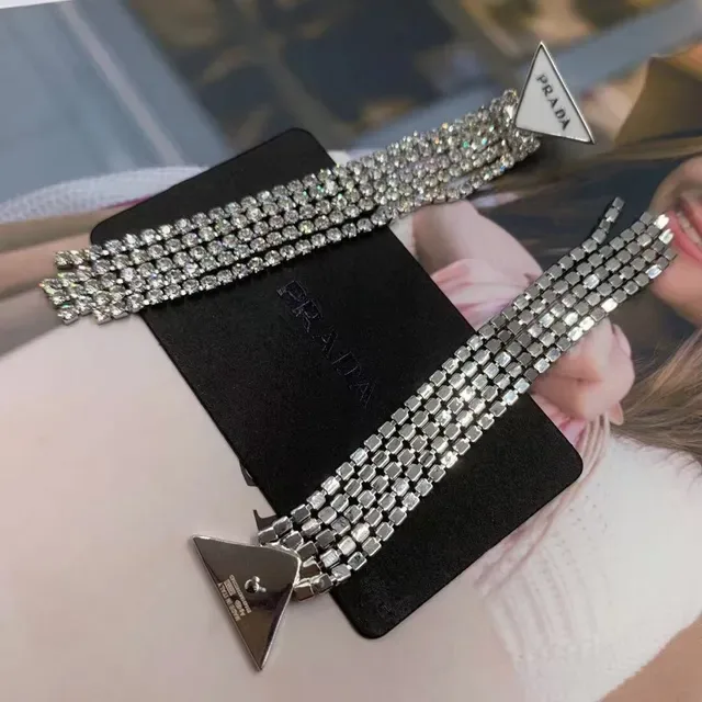 Prada Triangle Logo Chain Tassel Earrings 4