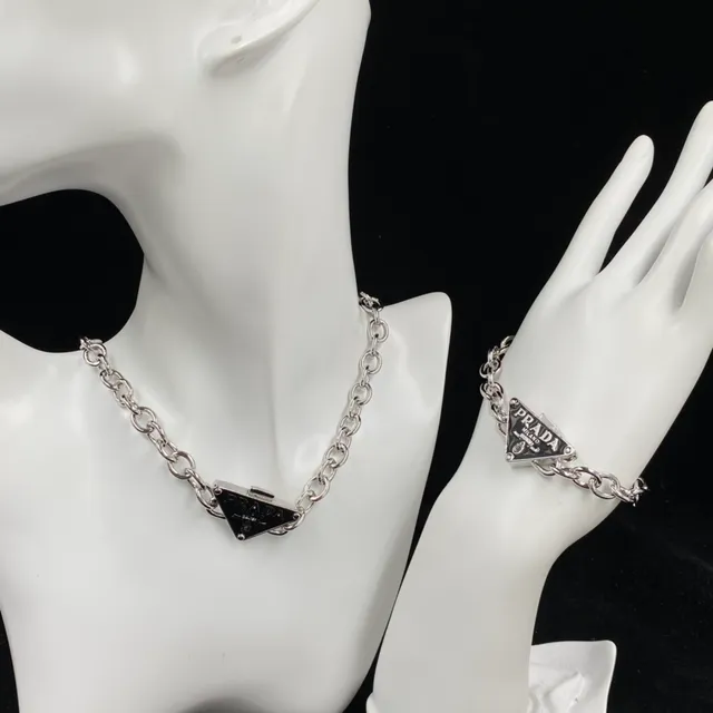 Prada Triangular Logo Pendant Chunky Chain Necklace 3