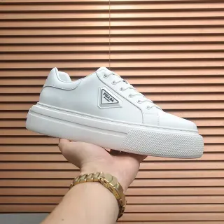 Prada White Leather Platform Sole Lifestyle Sneakers