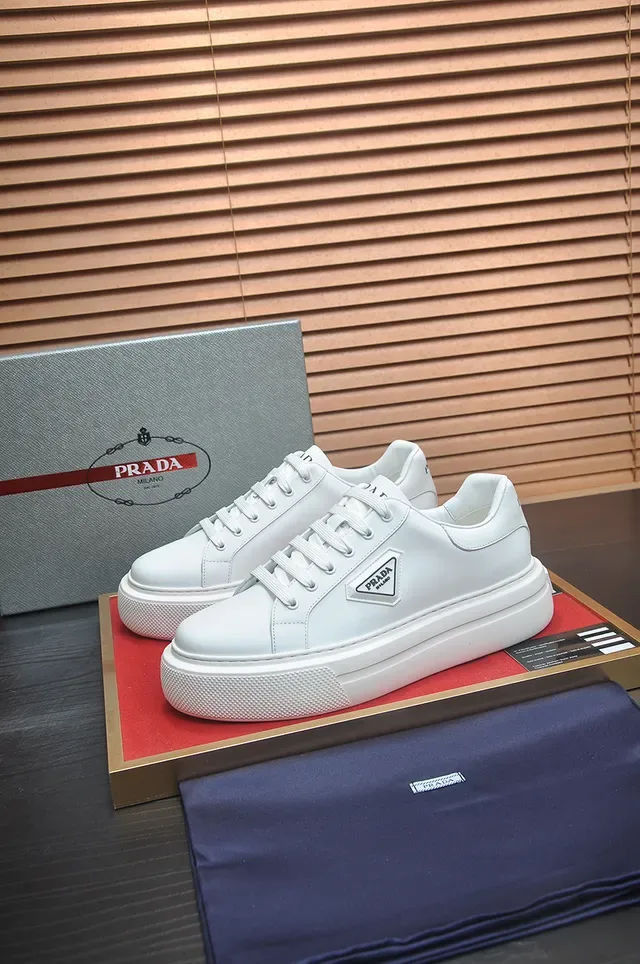 Prada White Leather Platform Sole Lifestyle Sneakers 4